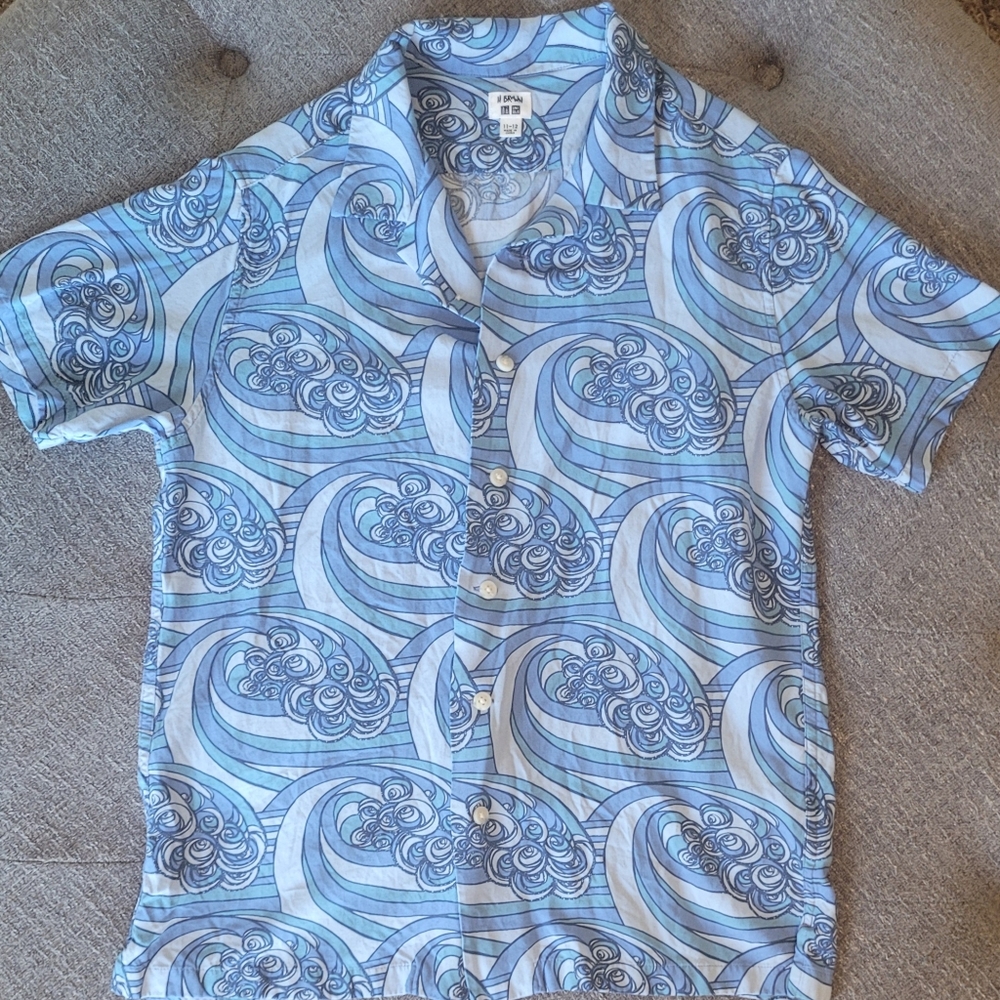 Youth Boys Blue Wave Motif Dress Shirt